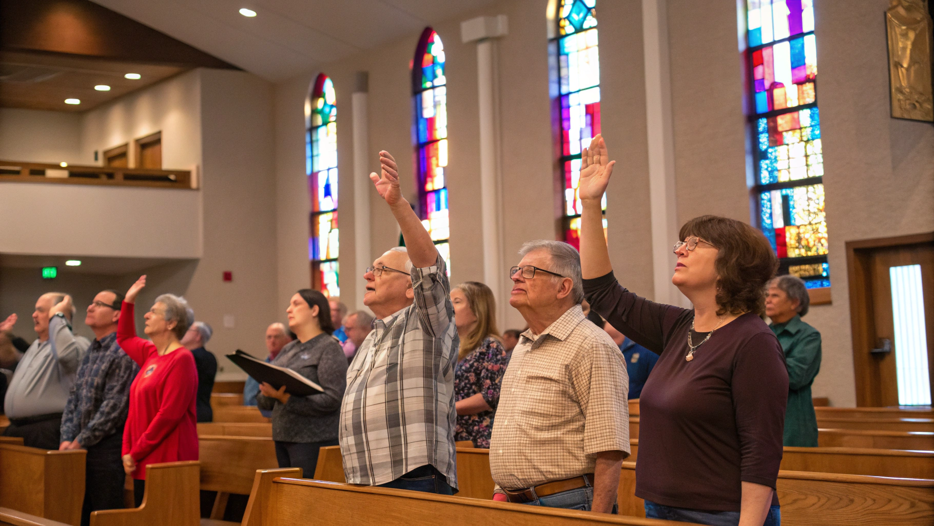 Young attendees in dramatic worship service atmosphere